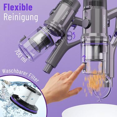 Акумуляторний пилосос Noaton AVC600 Deluxe з автоматичним режимом, LED дисплеєм та HEPA фільтром, 50000 Па, 600 Вт, до 85 хв роботи, 220 AW, для твердих поверхонь, килимів та шерсті тварин