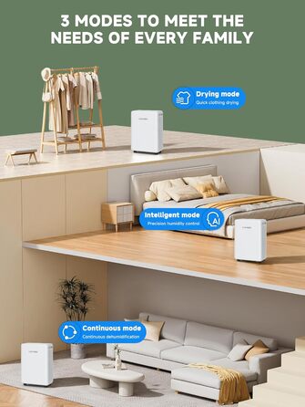 Електричний осушувач повітря 12L/день, тихий, з таймером, фільтром та захистом від дітей, смарт-режим, економний, проти цвілі та вологи