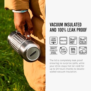 Термос Explorer Flask Duo Black + Blum: вакуумна ізольована фляга з нержавіючої сталі, 2 чашки, 24 години термальна ізоляція