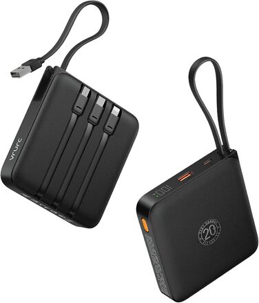 Power Bank VRURC з кабелем: швидка зарядка USB-C, павербанк