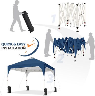 Yaheetech Folding Gazebo 2.4 x 2.4 m Pop-Up Gazebo, Adjustable Height Garden Gazebo, Waterproof & Sun Protection Party Tent Garden Tent with Rolling Carry Bag for Outdoor Market Garden Yard, (Navy Blue, 3x3m)