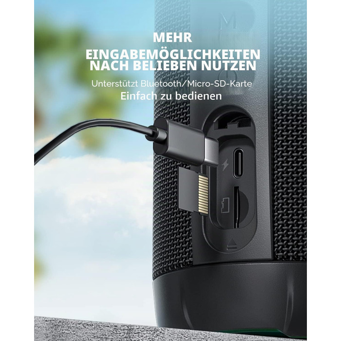 MIFA WildRod Bluetooth колонка 30W, IP67, RGB підсвітка, USB-C, чорна