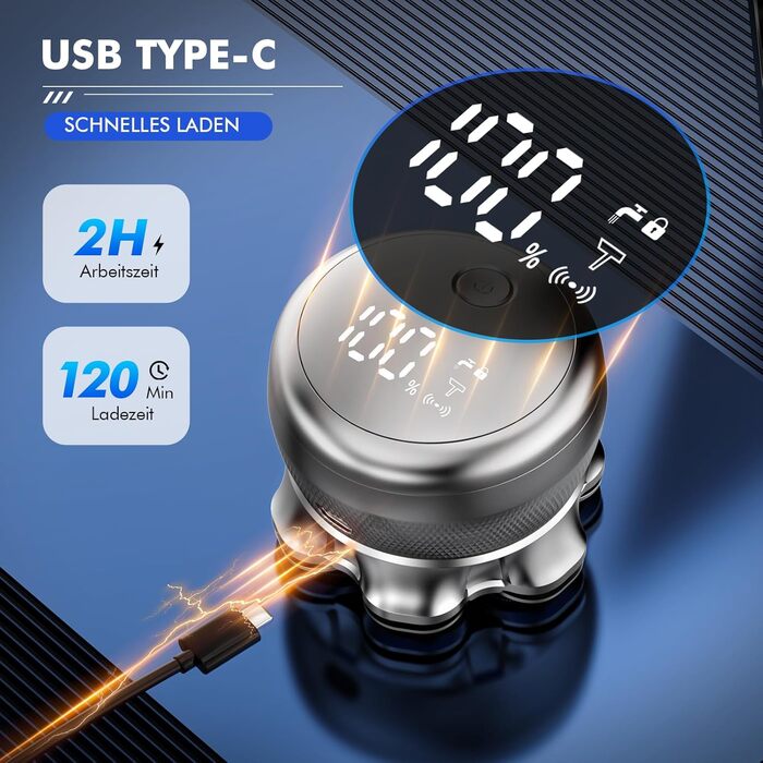 Електрична бритва для гоління голови Glatzen Herren, бездротова, для сухого та вологого гоління, з гнучкою голівкою та магнітною насадкою