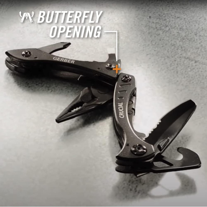 Gerber Multi-Tool with 9 functions and belt clip, Crucial, with belt cutter and liner-lock locking mechanism, open length: 9.1 cm, Black, 31-001518