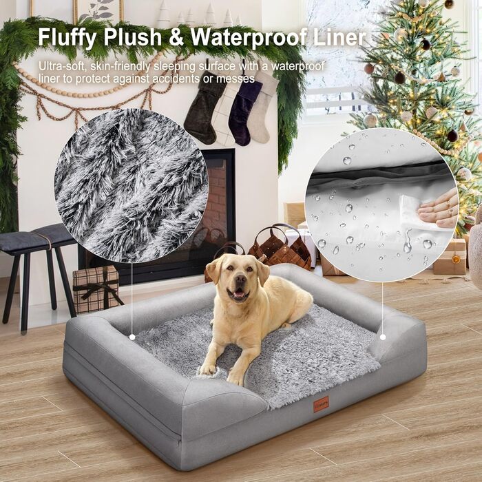 Gimars 9.5 inch Orthopedic Dog Bed for Extra Large Dogs, XL Dog Bed with Bolster & 28D Egg Crate Mattress, Waterproof Cover, Washable Plush Cover, Dog Sofa for Arthritic Dogs - half round (Rectangular, (9.5 inch Mattress) L 104 x W 81 x H 18 cm)
