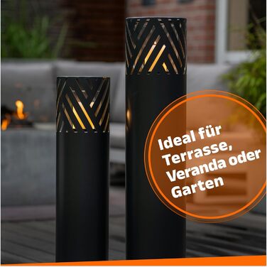 BENTSON Lantern Post Set of 2 | Decorative Post for the Garden in Rust Industrial Design | Lantern for Outdoors and Indoors | Includes Candles | Oriental | 95cm + 75cm (Anthracite (Stripes))