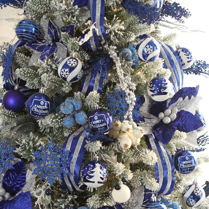 Декоративна куля для ялинки Sea Team з малюнком та блискучим прикрасою у вигляді ялинки, блакитна, 60 мм (6 шт.)