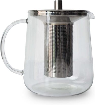 TEA BASE Glass Teapot 1L, Handcrafted Glass Teapot, Borosilicate Heat-Resistant, Removable Long Stainless Steel Infuser, High-Quality Lid, 3-Piece Set, for Loose Leaf Tea, for 4-8 Cups