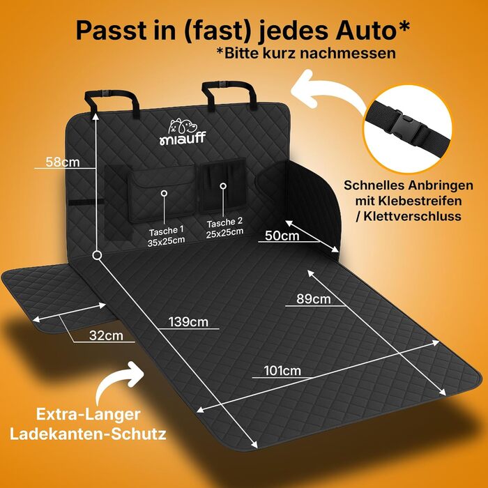 Захист для багажника автомобіля для собак Преміум-якість - Водонепроникний та стійкий до подряпин - Автомобільна підстилка для собак з кишенею - Захист багажника та захист краю вантажного отвору (з прострочкою)