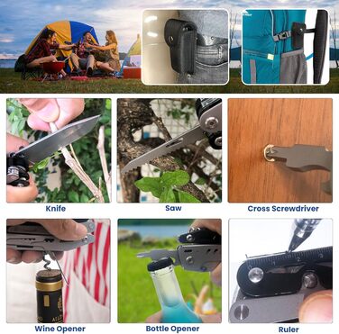 Мультитул HONZIN 12-в-1 з нержавіючої сталі, мультиінструмент з ножицями та набором біт, для кемпінгу та активного відпочинку