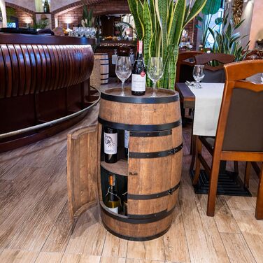 Wine Barrel Stand with Door - Liquor Cabinet, Bottle Rack, Wooden Shelves - Wooden Barrel - Barrel Furniture - Wine Rack - Wine Rack - Wine Bar - Barrel Bar with Door - Barrel Bar Minibar 80cm High (Wenge)