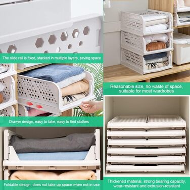 THATSRAD 3-Tier Drawer Box Closet Drawer Boxes Stackable Shelf for Closet Interior Foldable Storage Boxes Drawer White Stackable Drawers for Clothes Bedroom Kitchen Bathroom