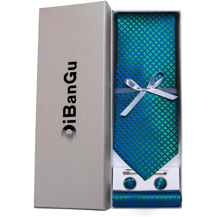 Мужской галстук DiBanGu из шелка с нагрудником и запонками, набор для свадьбы, формальный стиль, цвет: сине-зеленый