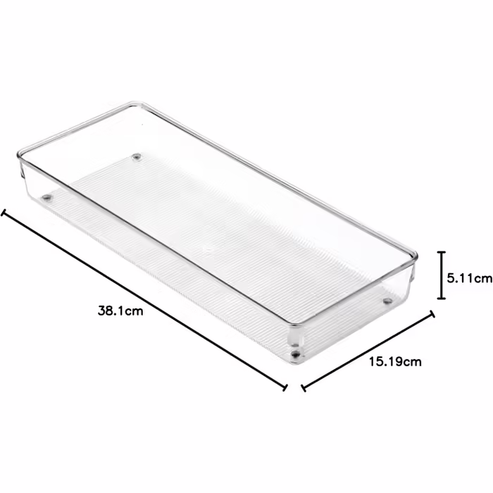 iDesign 52660M2EU Linus Cutlery Box Drawer Organizer for Cutlery, Spatulas, Small Items - 2 Pack, 15.24 x 38.1 x 5.08 cm, Clear, Plastic, Clear