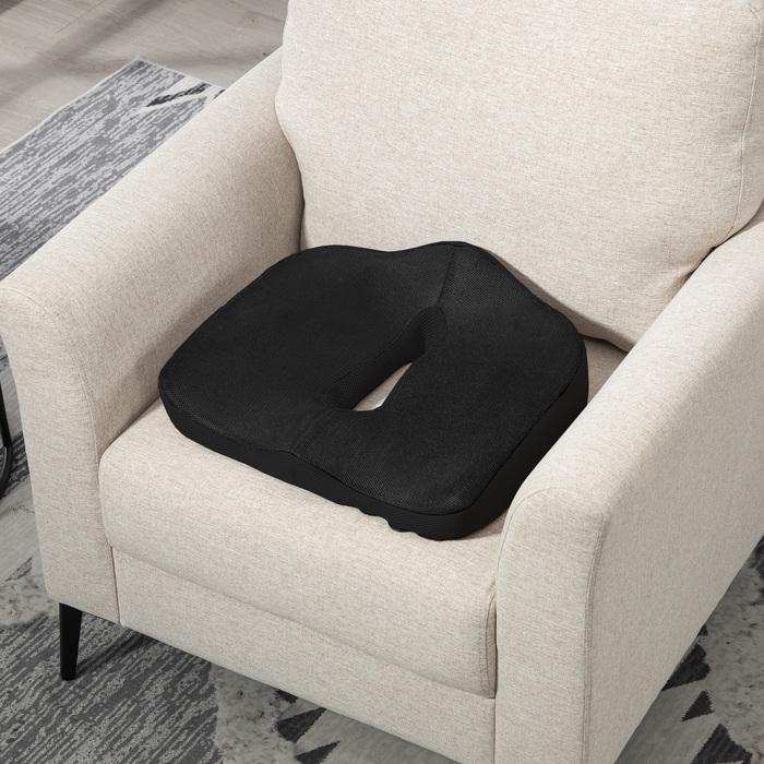 HOMCOM Orthopedic Seat Cushion Ergonomic Seat Cushion for Office Chair, Car & Co., Coccyx Cushion Made of Memory Foam for Tailbone, Sciatica, Hemorrhoids Back Pain Relief, Black | Aosom