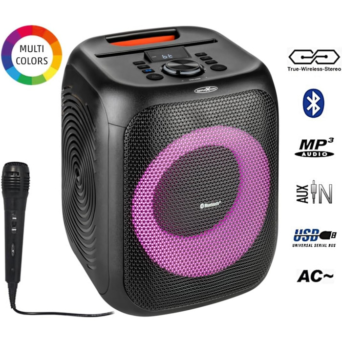 Reflexion PS09BT: Портативна Bluetooth-колонка для вечірок, DJ та караоке, 500 Вт, радіо UKW-PLL, світлодіодний ефект, мікрофон, акумулятор, чорний (PSX11BT)