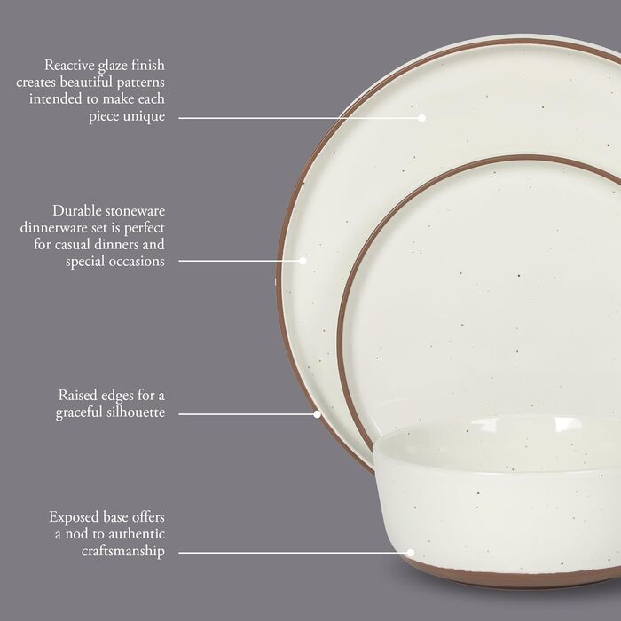 Сервіз набір 16-ти частинний Gibson Elite Northrock Steingut для 4 осіб: тарілки та миски, білий з ручним розписом, кераміка (Northrock)