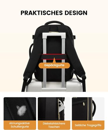 Рюкзак для ручної поклажі LOVEVOOK 45x36x20, 32L, чорний. Підходить для Ryanair, Eurowings, Wizz Air. З антикрадіжною кишенею.