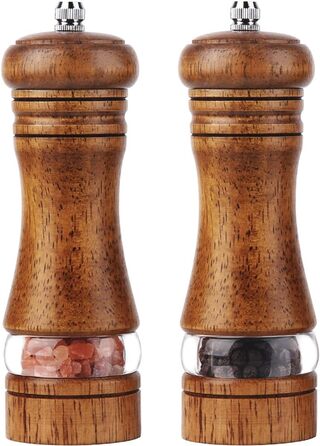 Механічна соляна млинка Pfeffermühle з дерева, набір 2 шт. з керамічним жорном, регулювання помелу, висота 16,5 см, ретро, XL