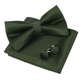 Набір краватка-метелик, запонки та хустинка Alizeal для чоловіків, оливковий колір