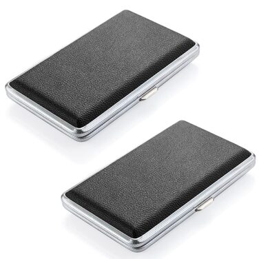 Чохол для сигарет жіночий шкіряний/металевий чорний на 20 slim або 14 normal сигарет