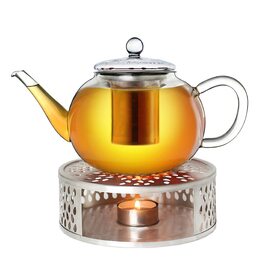 Скляна чайник Creano 1,2л з підставкою, 3-секційний набір, з нержавіючою сталею, для листового чаю, безперебійний, 1200 мл