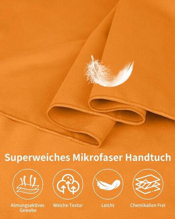 Набір з 3 рушників з мікрофібри, 180x80 см + 2 рушники 80x40 см, для фітнесу, сауни, пляжу, подорожей, темно-зелений (оранжевий)