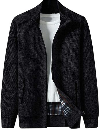Кардиган чоловічий з кишенями, чоловіча в'язана куртка на блискавці, без капюшона, чоловічий светр-куртка, однотонна флісова куртка, чоловічий светр з ангори, осінній кардиган, під костюмні штани (M, Чорний)