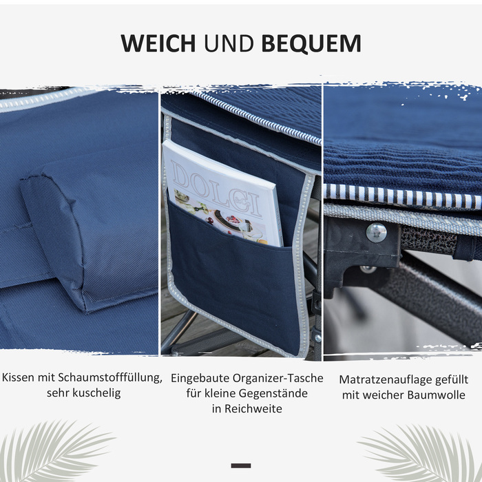 Outsunny Folding Camping Bed, Folding Field Bed, with Pillow, Side Pocket, Mattress, Guest Bed, Supports up to 150 kg, Travel, Outdoor, Oxford, Dark Blue, 188 x 64.5 x 53 cm | Aosom
