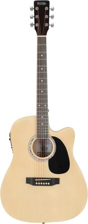 Rocktile WSD-8CE-NT: Акустична гітара Western Slim Line з підсилювачем, комплект - Dreadnought, сумка, ремінь, кабель, струни, медіатори - Natural