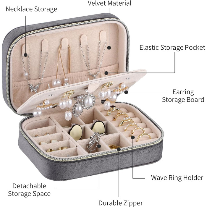 Скринька для прикрас Firelex: компактний органайзер для зберігання ювелірних виробів, сірий колір