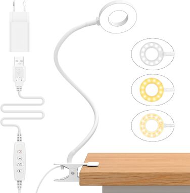 iZELL LED лампа для читання з гнучким 40см штангою, диммер, 3 режими, 10 рівнів яскравості, USB-зарядка, для читання та роботи