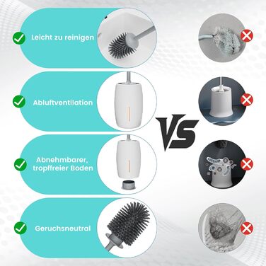 Силіконова щітка для унітазу Maxuni Stück з тримачем, без свердління, для кріплення на стіну/підлогу, довгий руків'я