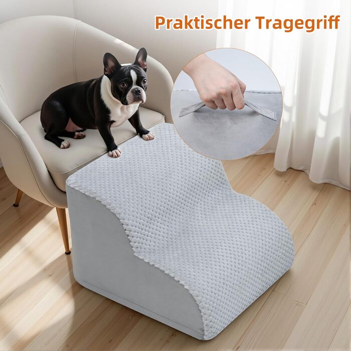 Сходинки для собак KSIIA, 3 ступені, 40 см, сірий колір. Ідеально для маленьких собак та котів. Зручні для доступу до ліжка, дивану, софи та автомобіля. Розміри: 40x57x40 см. Легко миються.