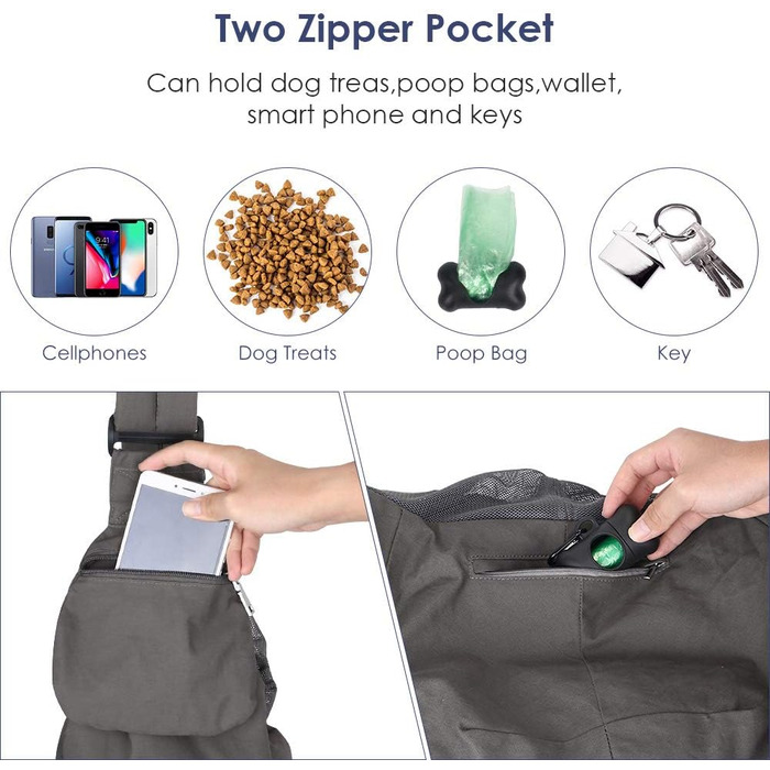 Трагета для собак Nasjac, переноска для собак через плече, сіра, з підставками для дна, для маленьких собак та котів, з регульованим плечовим ременем та кишенею на блискавці