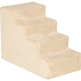 PawHut 4-Step Dog Stairs, 35 cm Cat Stairs for Bed and Sofa, Pet Stairs for Dogs and Cats up to 5 kg, Plush Appearance, Beige