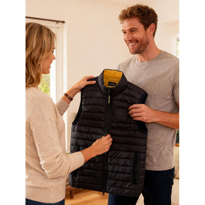 Чоловіча легка степкова жилетка Krumba для зими: утеплена жилетка з підтримкою тепла для щоденних поїздок, прогулянок з собакою та відпочинку на природі. Чорний колір.