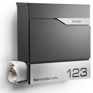 Поштовий ящик настінний Modern Manhattan антрацит RAL 7016 з газетницею та гравіюванням (Ім'я, номер будинку) - нержавіюча сталь, стійкий до УФ-випромінювання