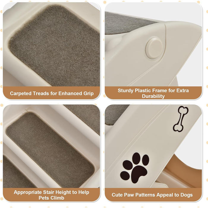 Сходинка для тварин SOARS, 4-ступенева, для собак та котів, з килимком з повсті, до 60 кг, антиковзаюча, для ліжка, авто, дивана (Бежевий)