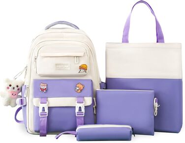 Шкільний рюкзак Tanou для дівчаток 4-в-1 (рюкзак, пенал, сумка для плеча, сумка для підручників), 3-7 клас, стильний дизайн, фіолетовий