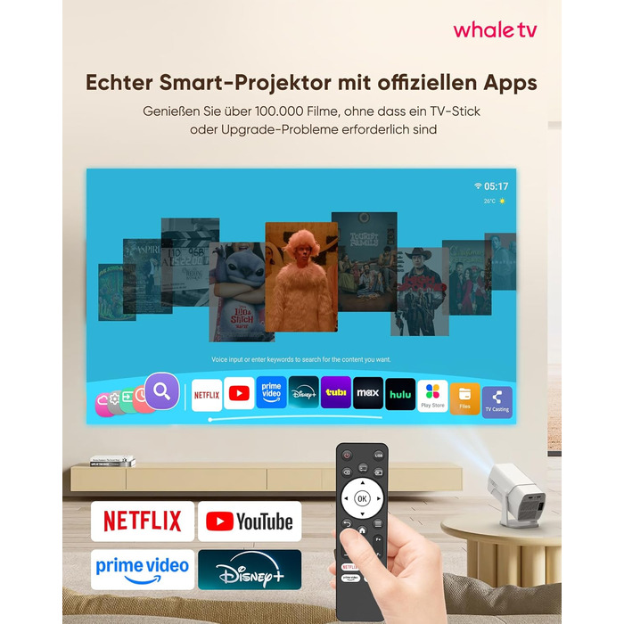 Mini проєктор Beamer з WiFi Bluetooth, 1080P Full HD, підтримкою Netflix, електричний, з автофокусом та автоматичною корекцією трапеції, 270° обертання для домашнього кінотеатру