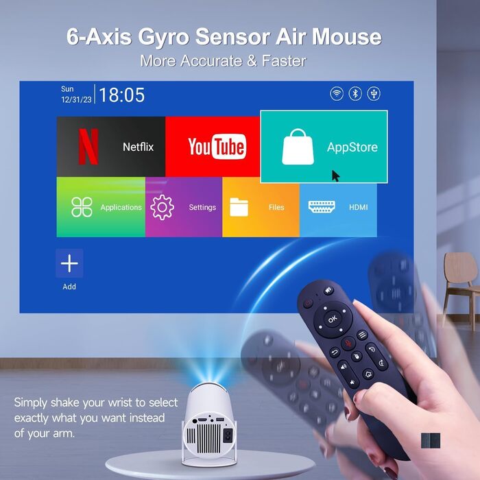 Портативний проєктор 4K, 1080P FHD Mini проєктор, сумісний з Android та Netflix, WiFi 6, BT 5.0, поворот на 180°, автоматична корекція трапецеїдальних спотворень