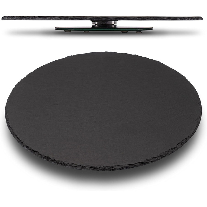 Rotating slate plate round, serving platter, cake plate, sausage plate, cheese plate. The slate cake plate with foot, serving platter, rotating turntable, tiered serving stand, decorative tray, table decoration.
