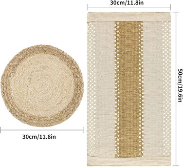 Zology Handcrafted Boho Placemats, Set of 6, Natural Cotton, Burlap & Water Hyacinth, Woven Combination Placemats, Macrame Decor & Farmhouse Style, Placemats for Dining Table, Kitchen