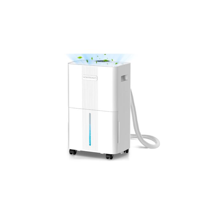 Електричний осушувач повітря Homtronics з гофрованим шлангом 1м, інтел. контроль вологості, 3 режими, таймер 24г, для підвалу, ванної, спальні