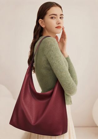 Сумка жіноча KALIDI Shopper з PU шкіри, велика, вінтажна Hobo сумка через плече, бордового кольору для роботи, навчання, повсякденного використання