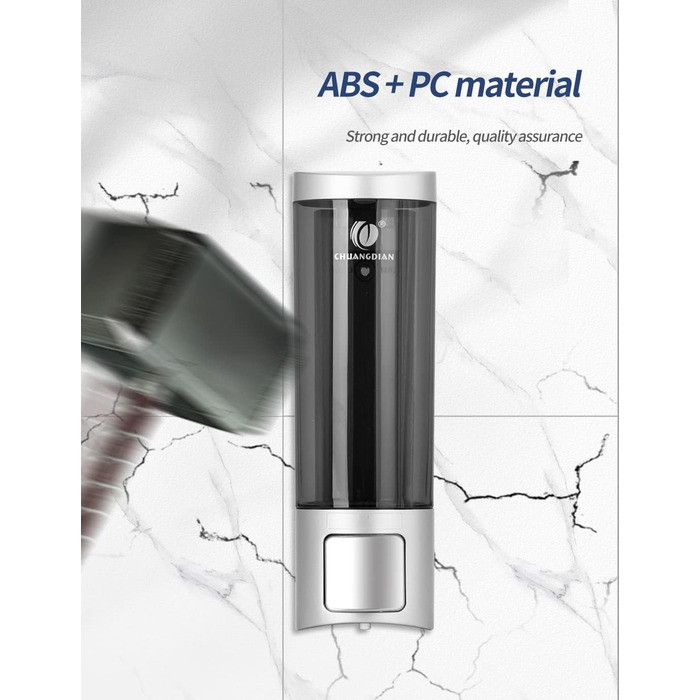 Ручний дозатор мила CHUANGDIAN, настінний, 200 мл, білий, сріблястий