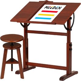 MEEDEN Винтажный стол для рисования из дерева, 96 x 60 см, регулируемая высота, стул для творчества, рисования, чтения и письма