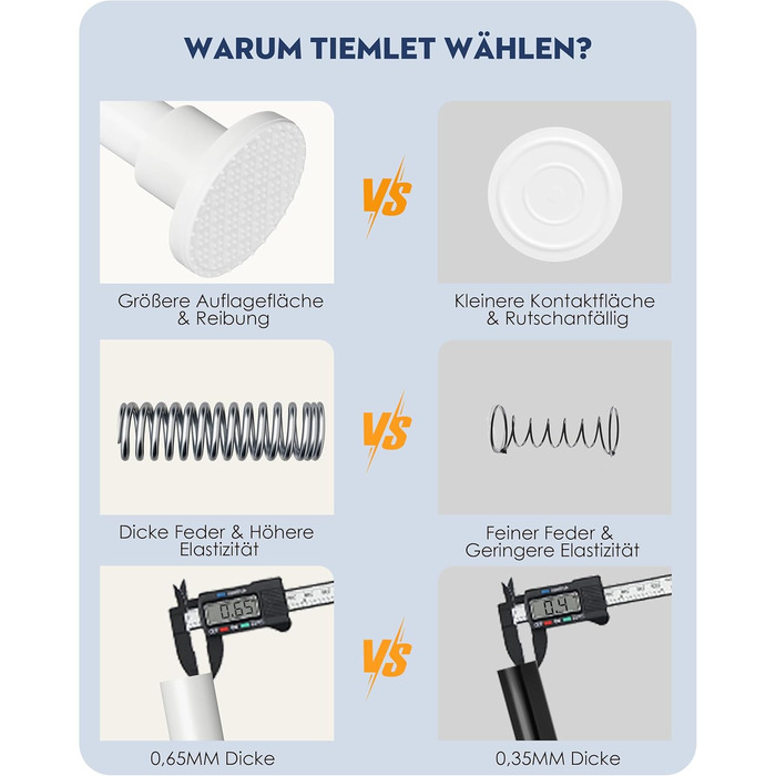 Висувна штанга для душу, штанга для душу без свердління, кріпиться без свердління, для шафи (70-195 см, білий)