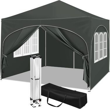 WOLTU Gazebo, Folding Gazebo 3x3 m, with 4 Side Walls, Party Tent Waterproof UV Protection 50+, Adjustable Height Garden Gazebo, with Carry Bag, for Outdoor Garden Camping Grey